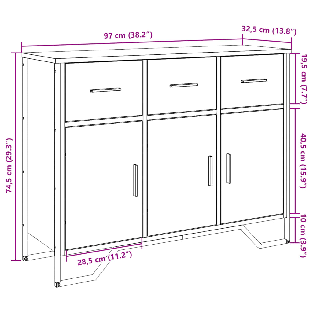 Dressoir 97X32,5X74,5 Cm Bewerkt Hout