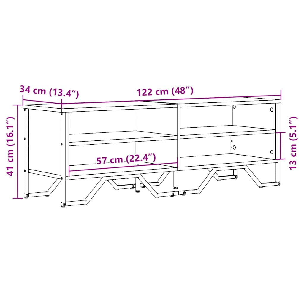 Tv-Meubel 122X34X41 Cm Bewerkt Hout Eikenkleurig