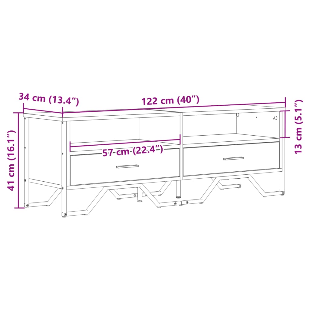 Tv-Meubel 122X34X41 Cm Bewerkt Hout