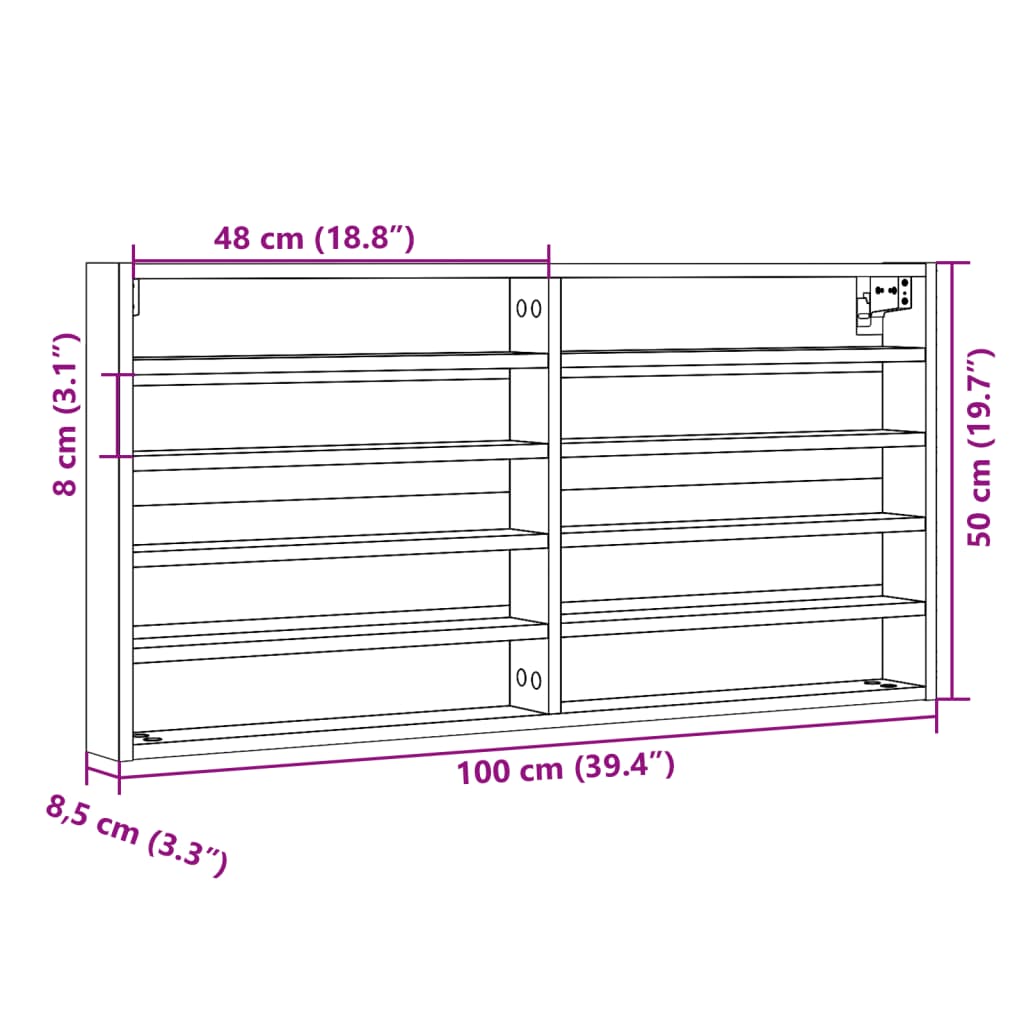 Vitrinekast 100X8,5X50 Cm Bewerkt Hout Kleurig