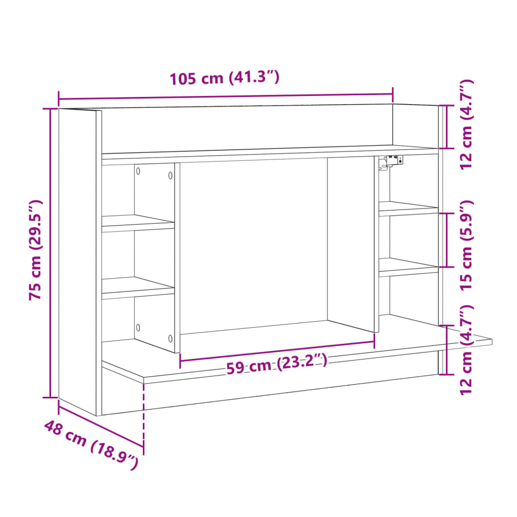 Wandbureau 105X48X75 Cm Bewerkt Hout Eikenkleurig