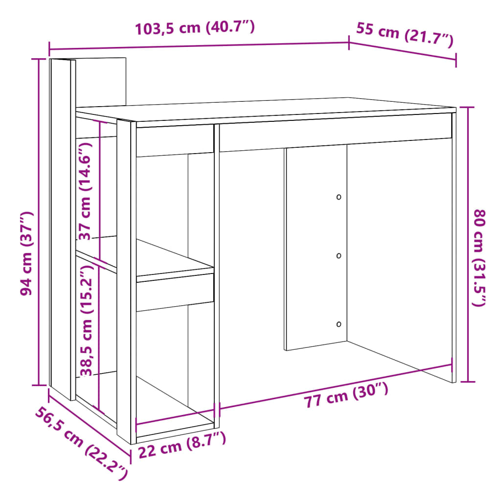 Bureau 103,5X56,5X94 Cm Bewerkt Hout