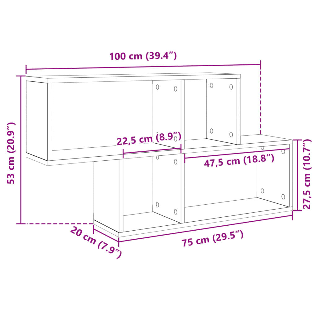 Wandschap 100X20X53 Cm Bewerkt Hout Kleurig