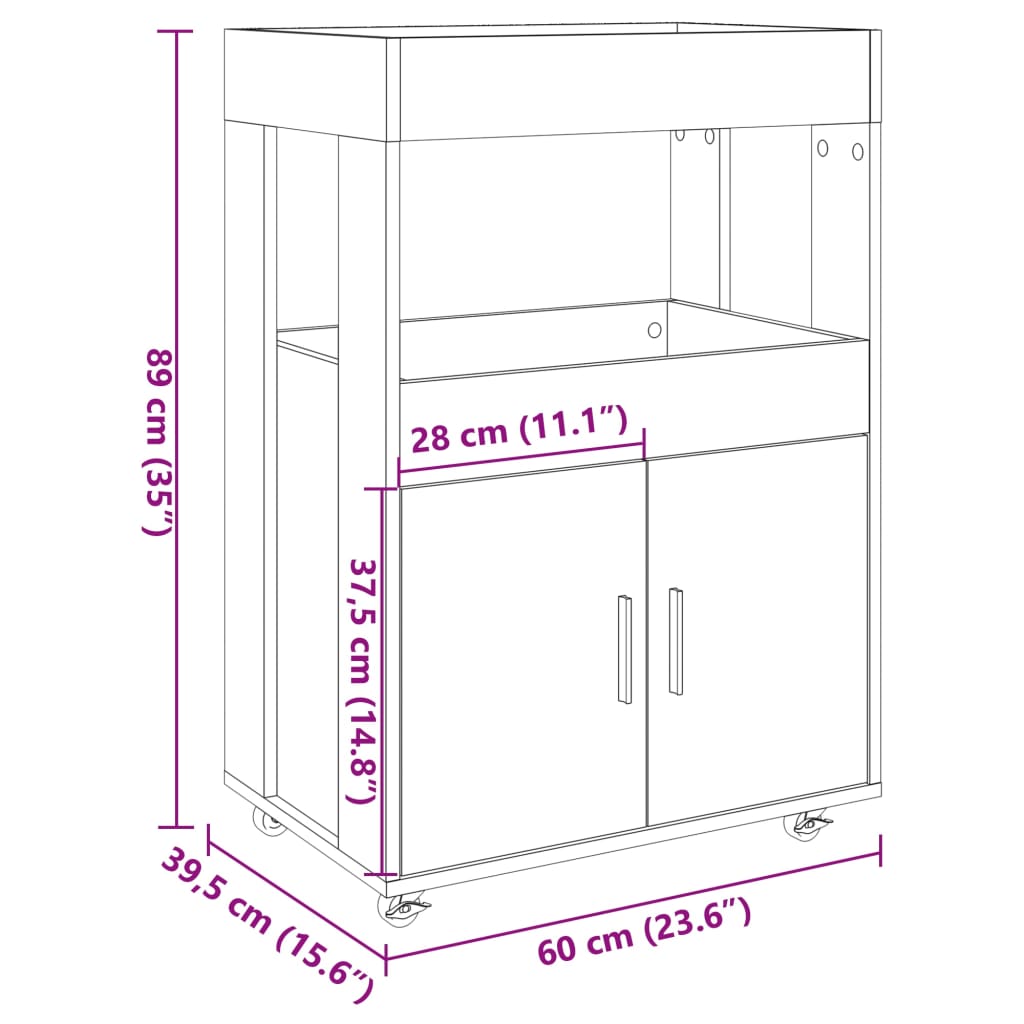 Drankkar 60X39,5X89 Cm Bewerkt Hout Kleurig