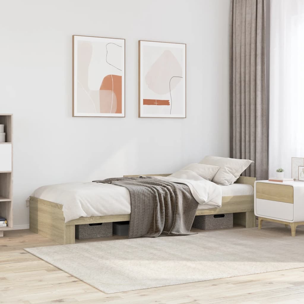 Bedframe Bewerkt Hout Eikenkleurig