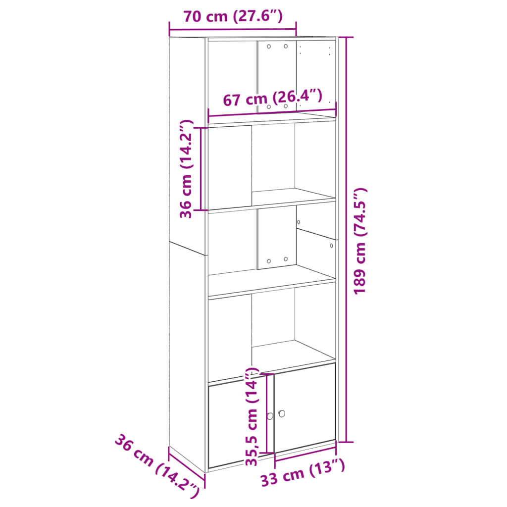 Boekenkast 70X36X189 Cm Bewerkt Hout Kleurig