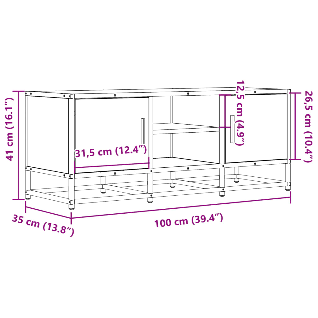 Tv-Meubel 100X35X41 Cm Bewerkt Hout Metaal Kleurig