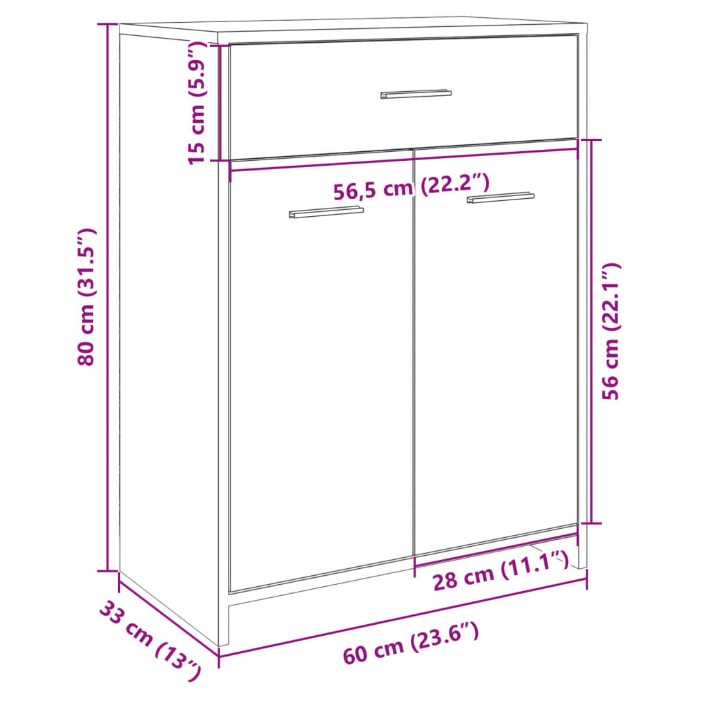 Badkamerkast 60X33X80 Cm Spaanplaat Sonoma Eikenkleurig