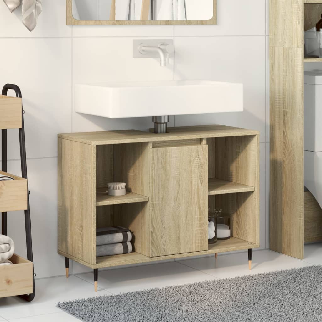 Badkamerkast 80X33X60 Cm Bewerkt Hout Sonoma Eikenkleurig