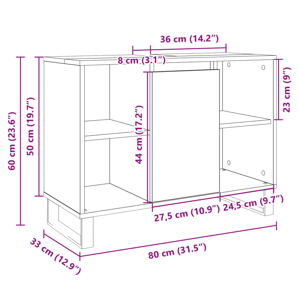 Badkamerkast 80X33X60 Cm Bewerkt Hout Sonoma Eikenkleurig