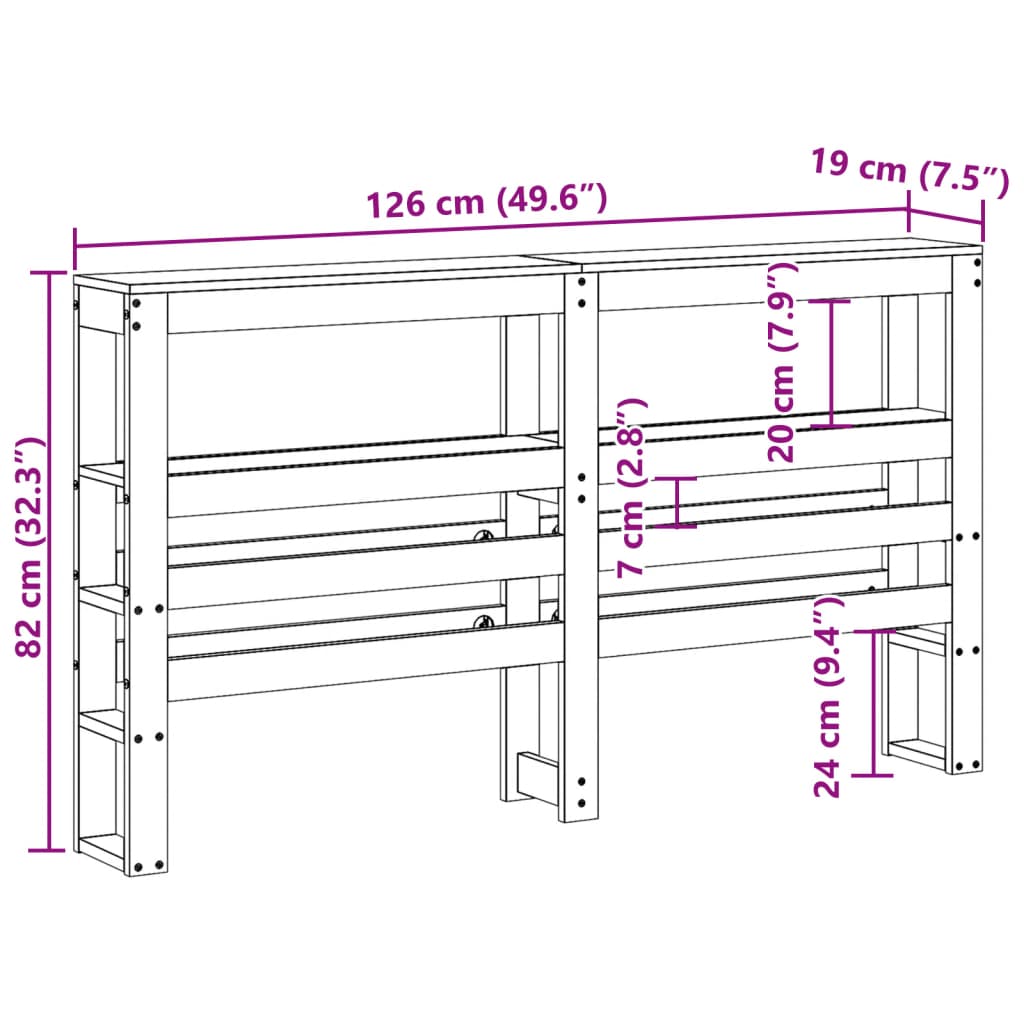 Hoofdbord Met Schappen 120 Cm Massief Grenenhout