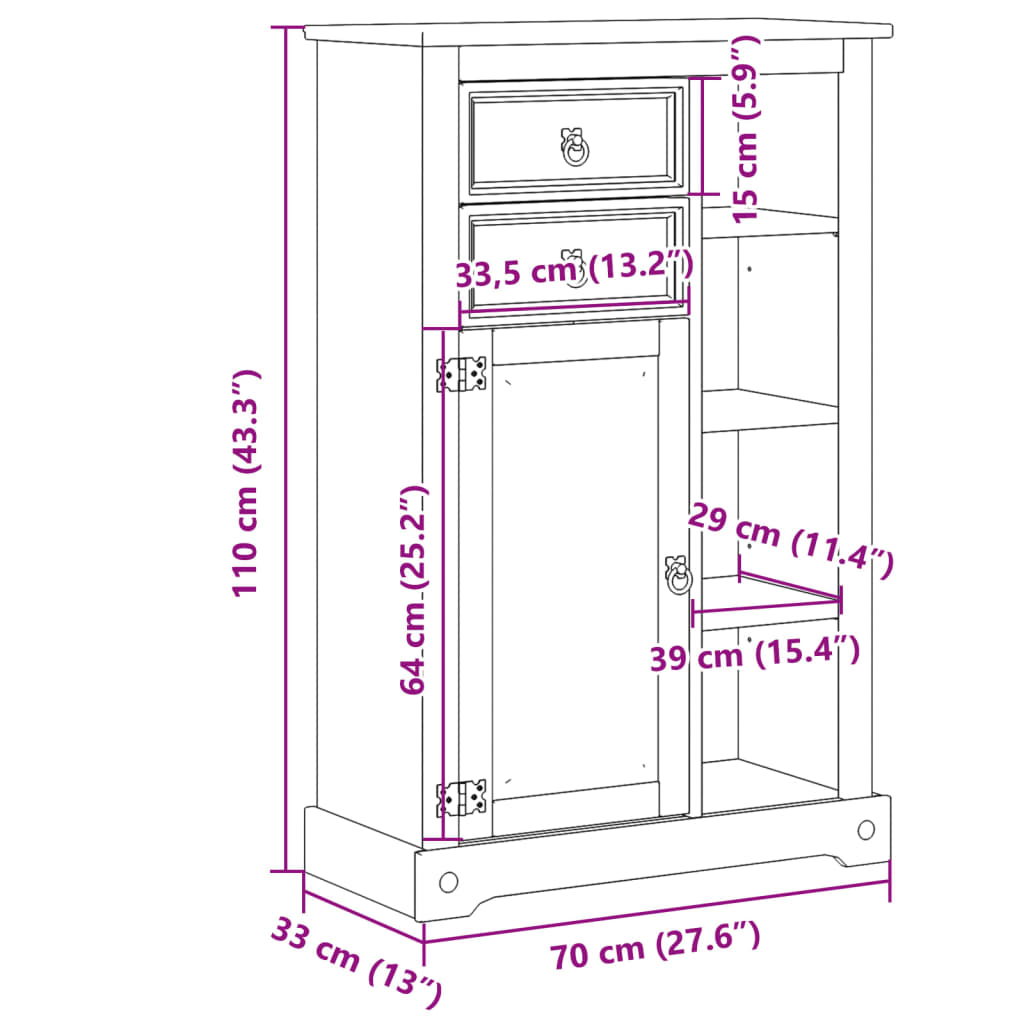 Badkamerkast Corona 70X33X110 Cm Massief Grenenhout