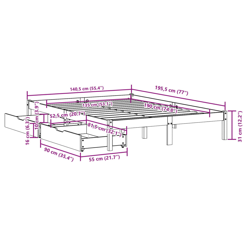 Bedframe Zonder Matras Massief Grenenhout