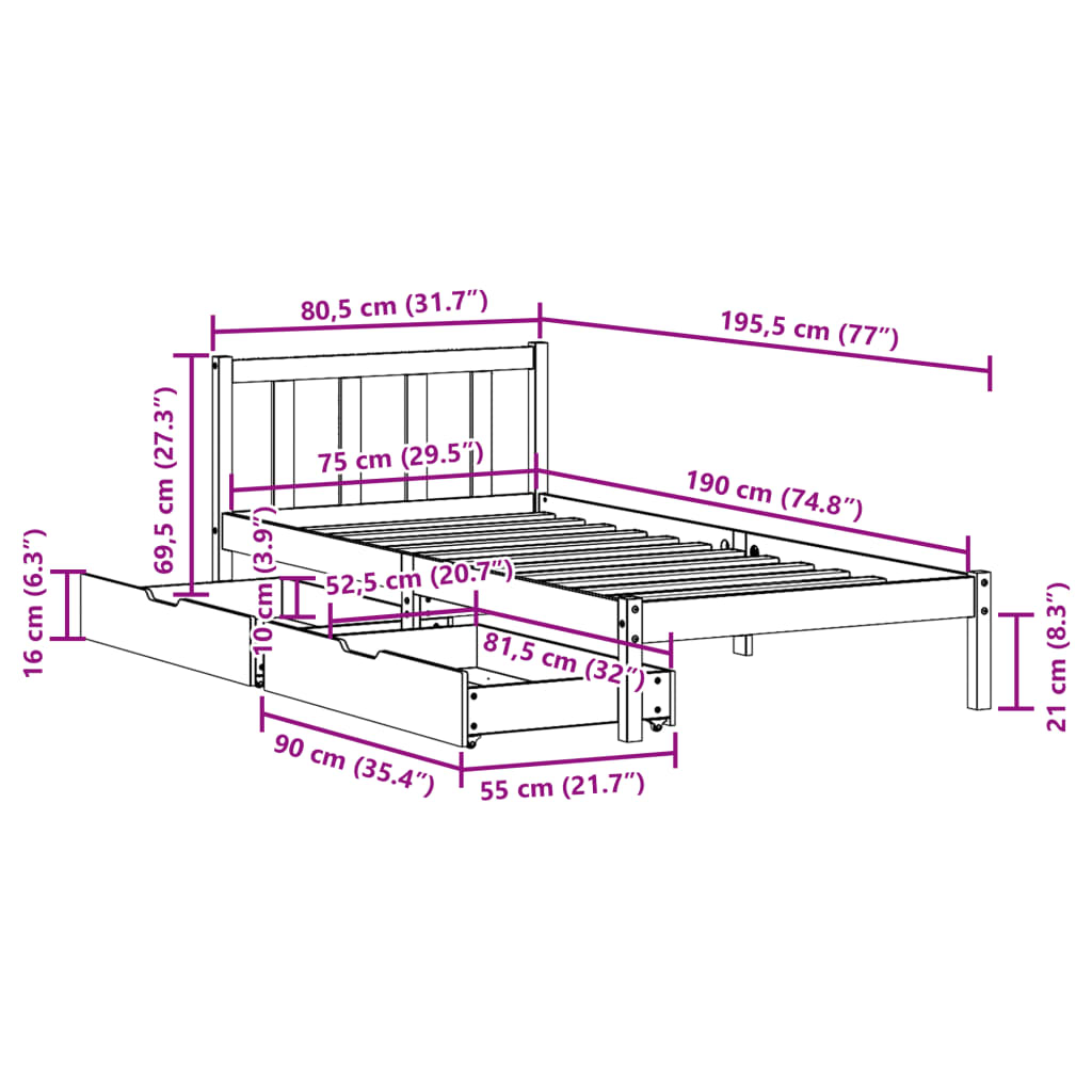 Bedframe Zonder Matras Massief Grenenhout