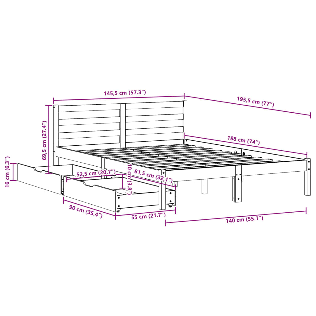 Bed Met Matras Massief Grenenhout