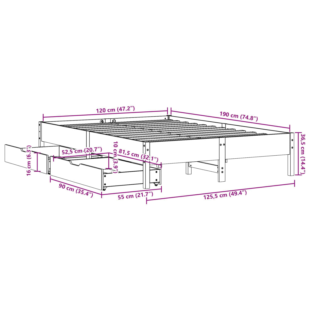 Bedframe Zonder Matras Massief Grenenhout