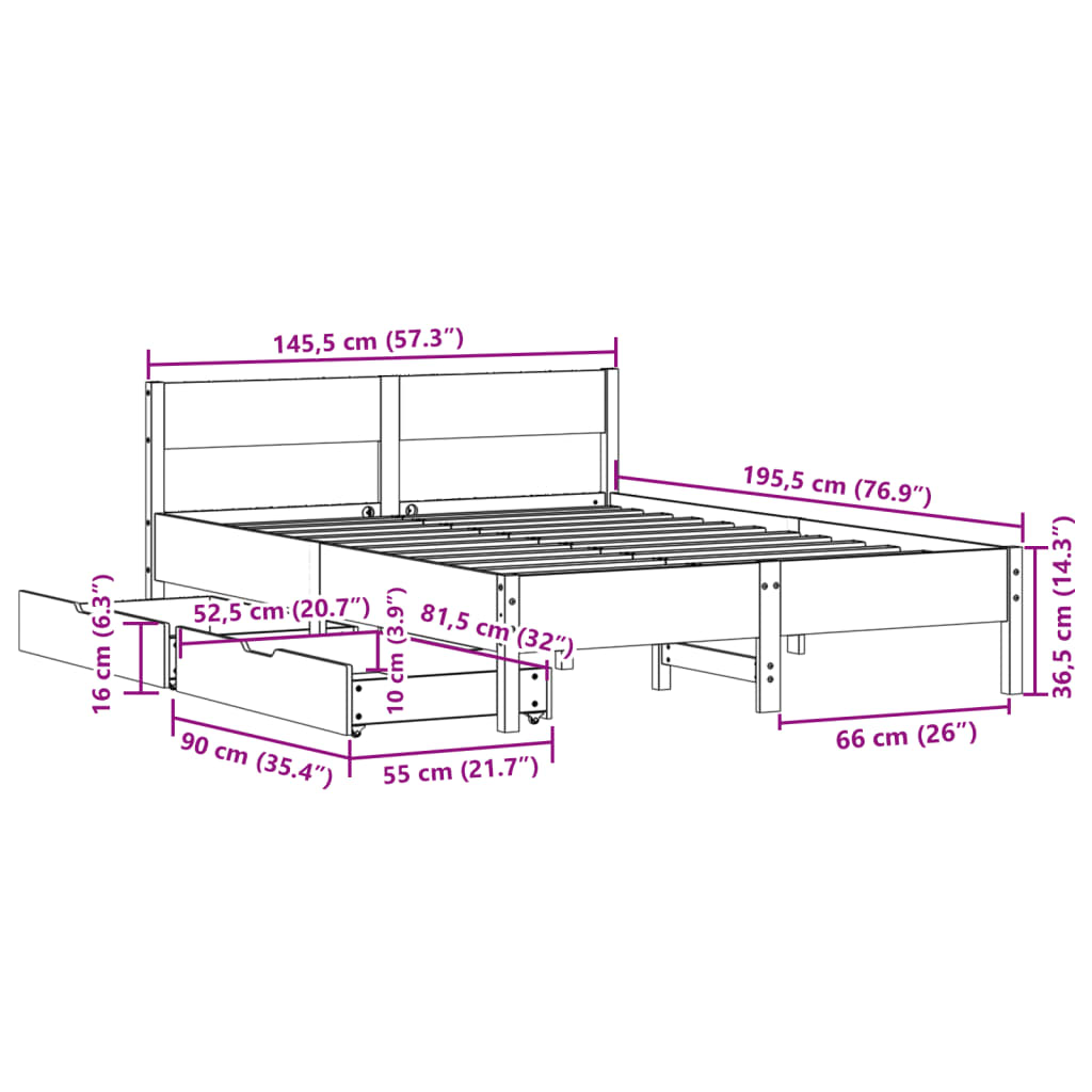 Bedframe Zonder Matras Massief Grenenhout