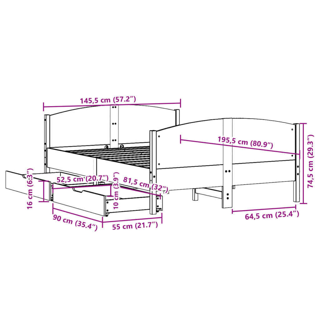 Bedframe Zonder Matras Massief Grenenhout