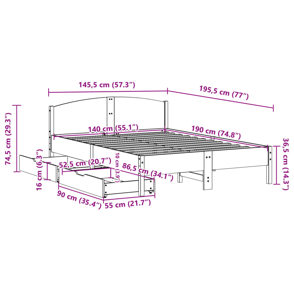 Bedframe Zonder Matras Massief Grenenhout