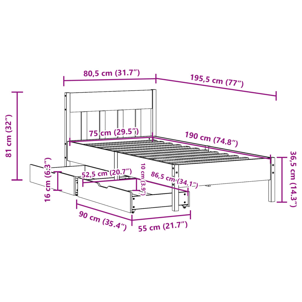 Bedframe Zonder Matras Massief Grenenhout