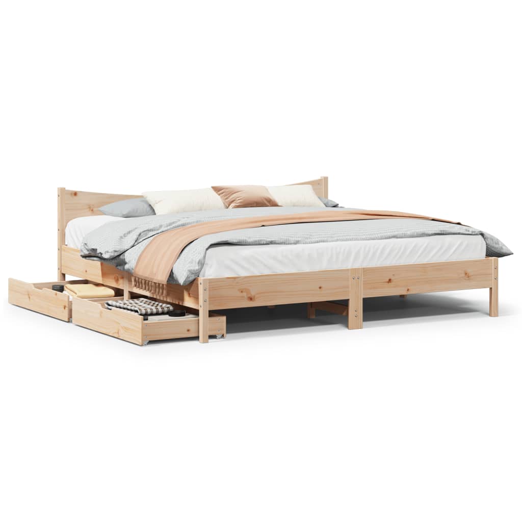 Bedframe Met Lades Massief Grenenhout