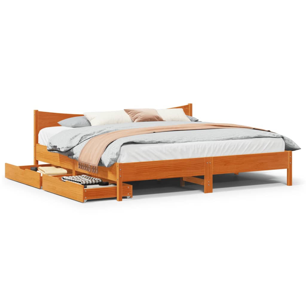 Bedframe Met Lades Massief Grenenhout