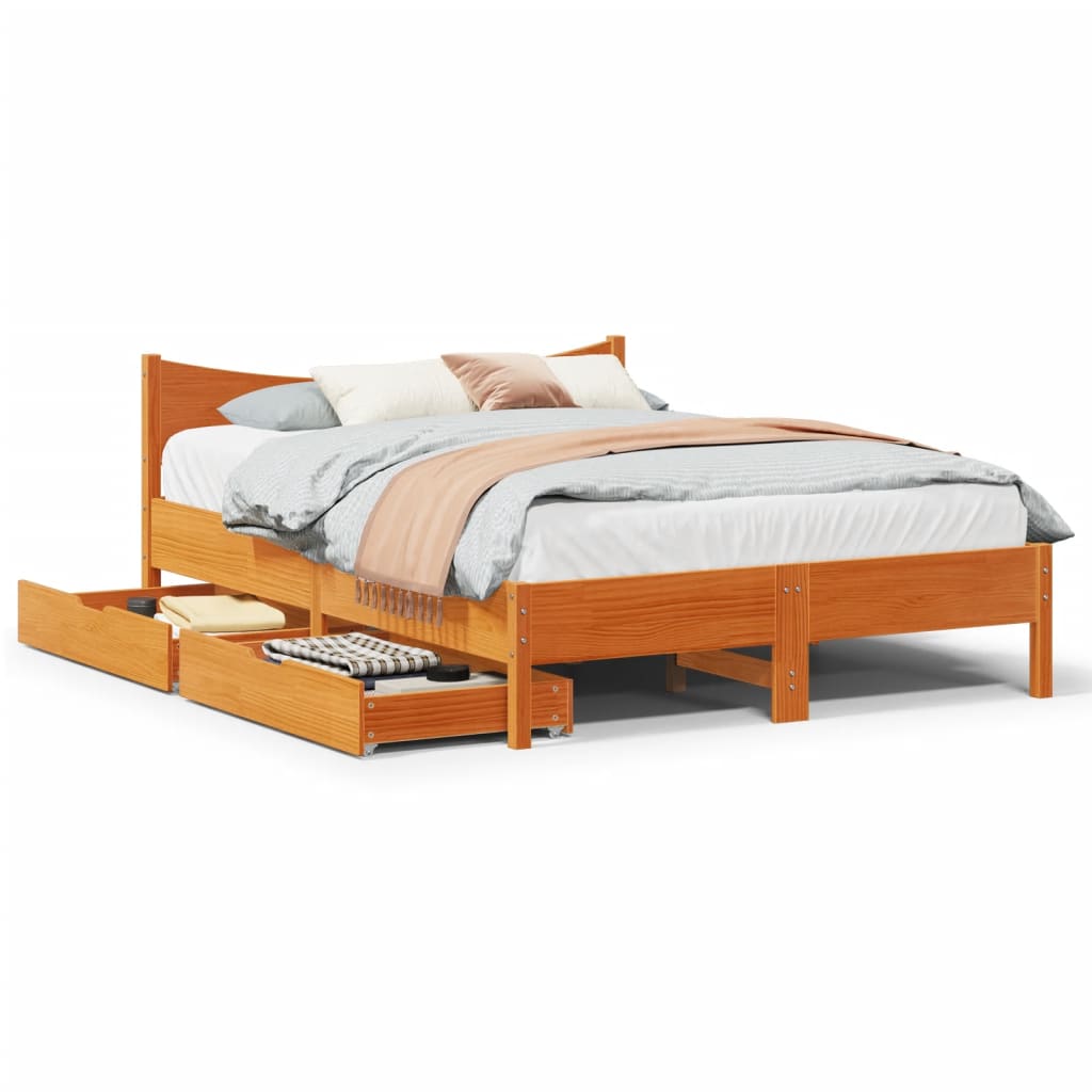 Bedframe Met Lades Massief Grenenhout