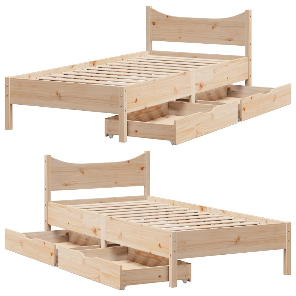 Bedframe Met Lades Massief Grenenhout