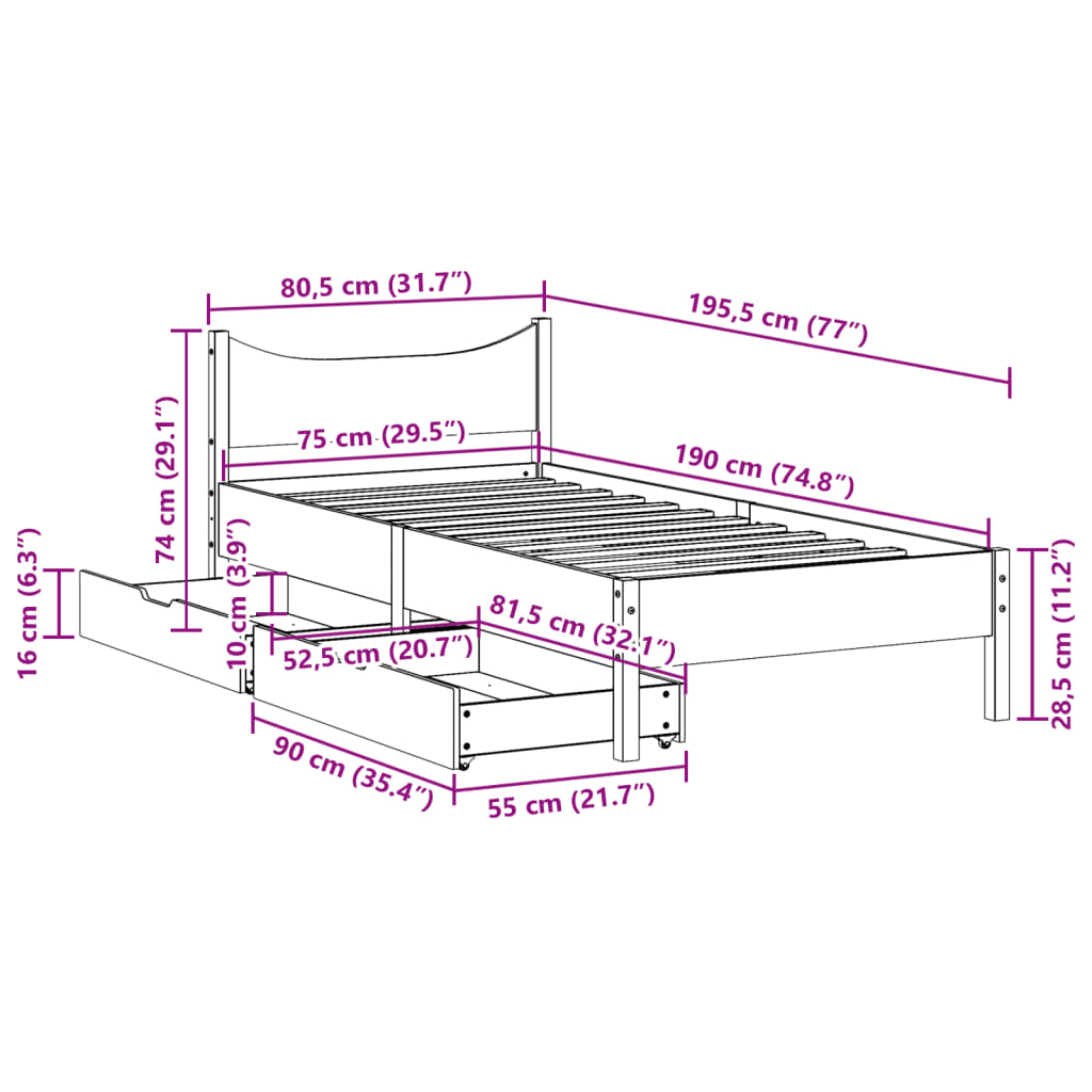 Bedframe Met Lades Massief Grenenhout