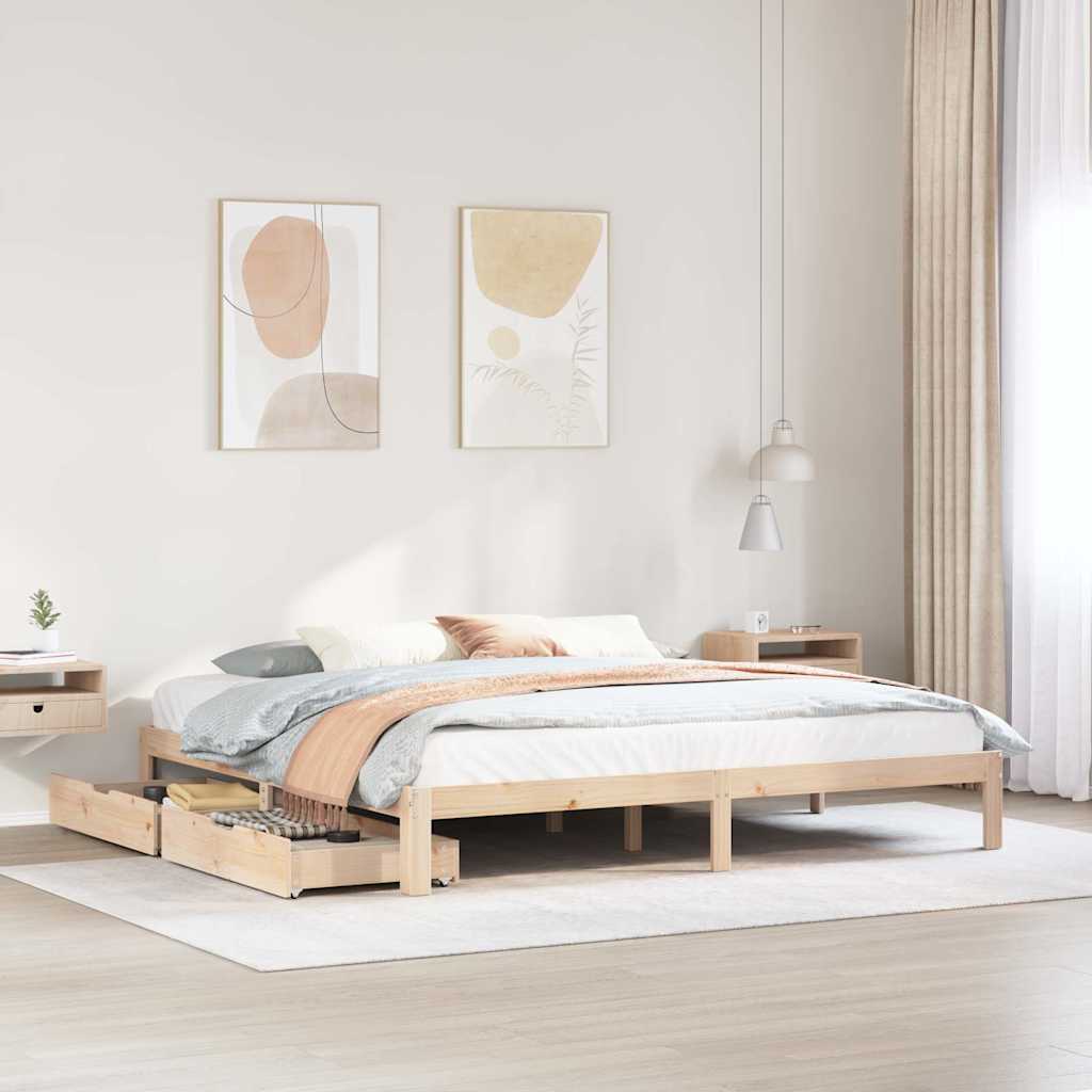 Bedframe Met Lades Massief Grenenhout