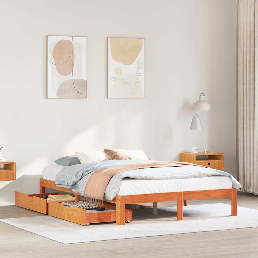 Bedframe Met Lades Massief Grenenhout