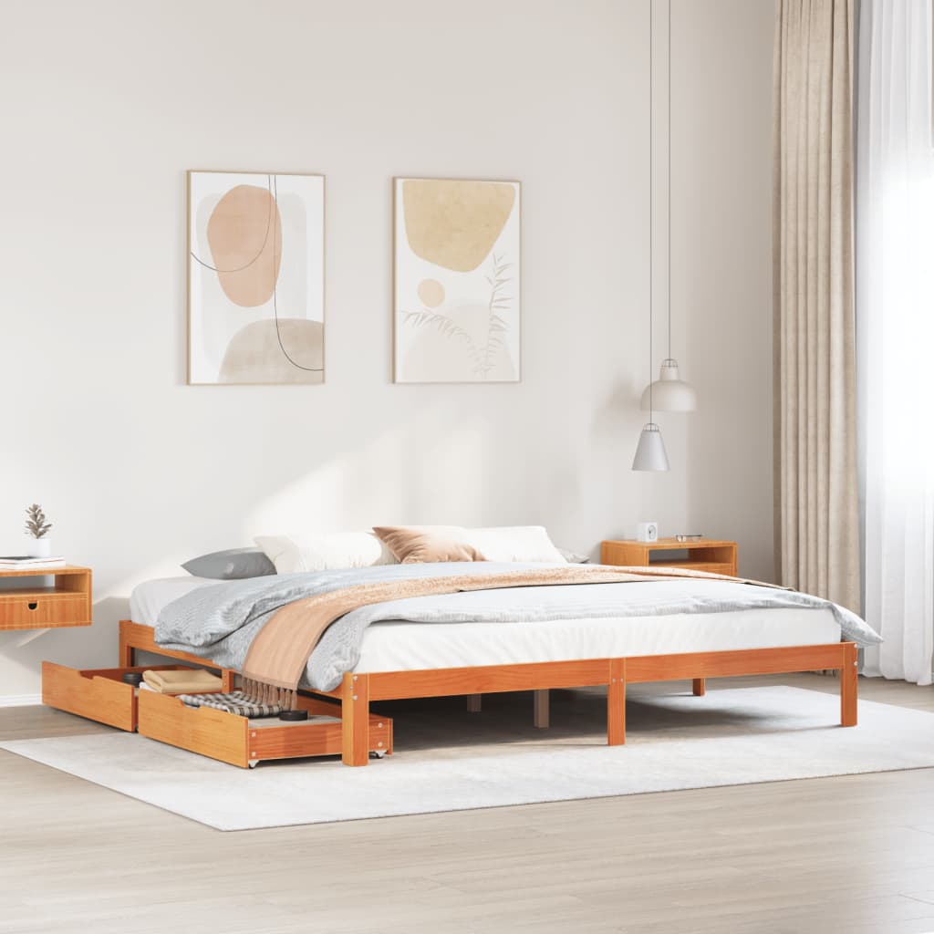 Bedframe Met Lades Massief Grenenhout