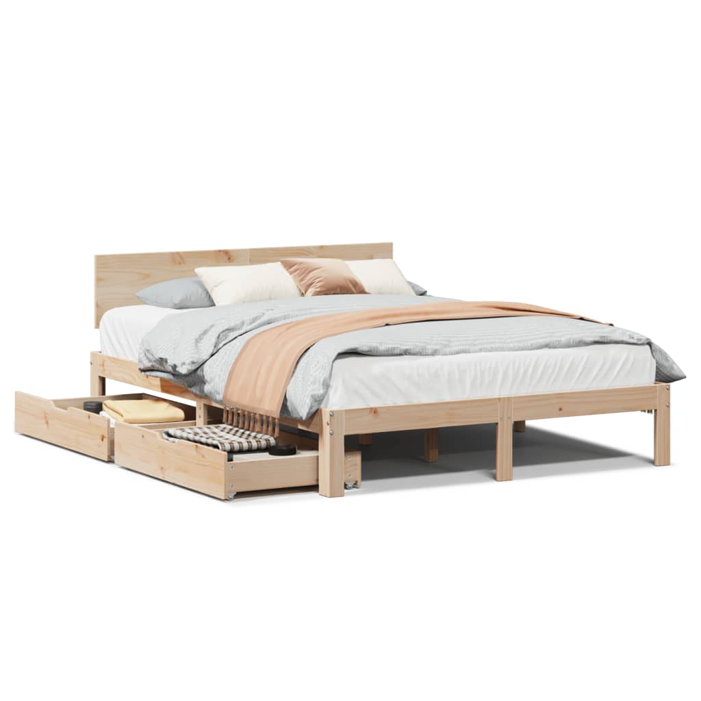 Bedframe Met Lades Massief Grenenhout