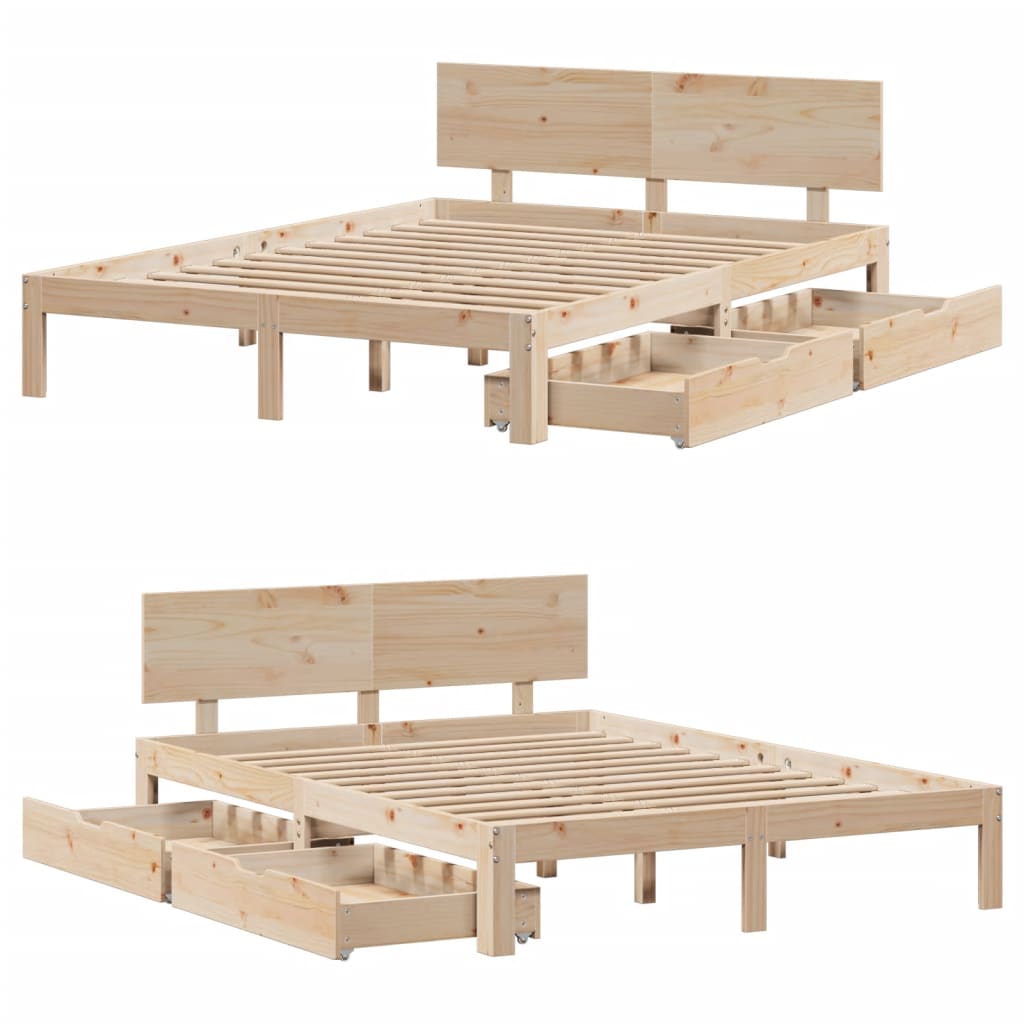 Bedframe Met Lades Massief Grenenhout