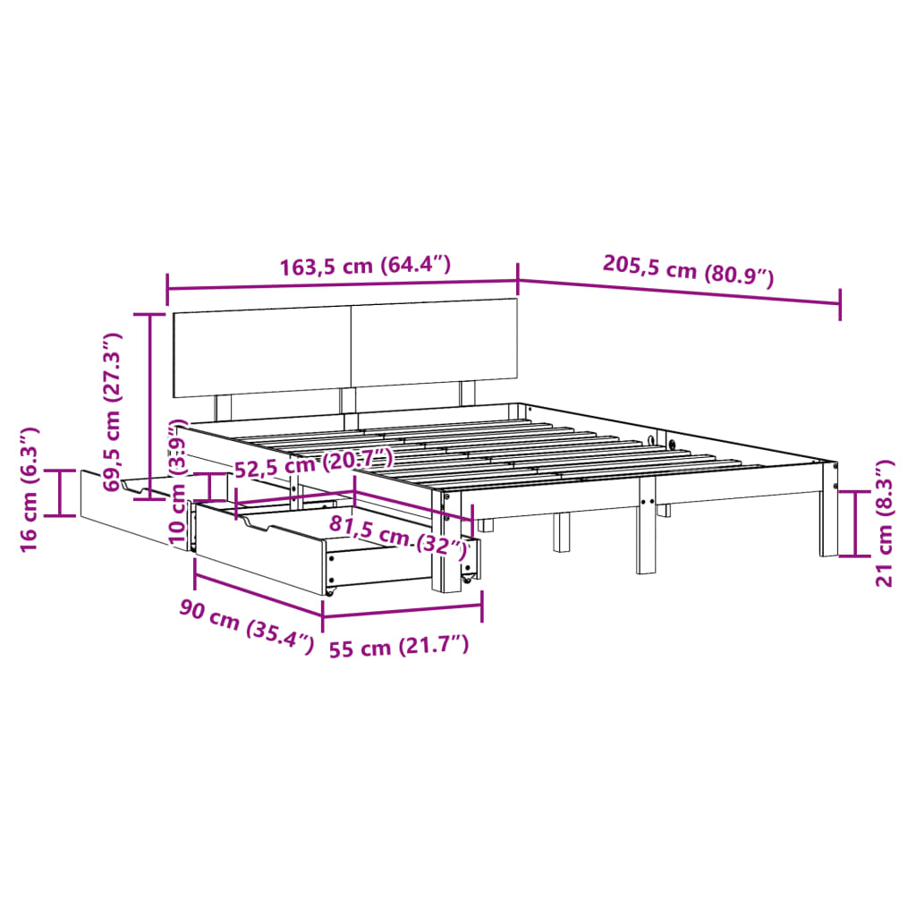 Bedframe Met Lades Massief Grenenhout