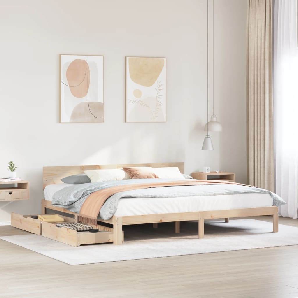 Bedframe Met Lades Massief Grenenhout