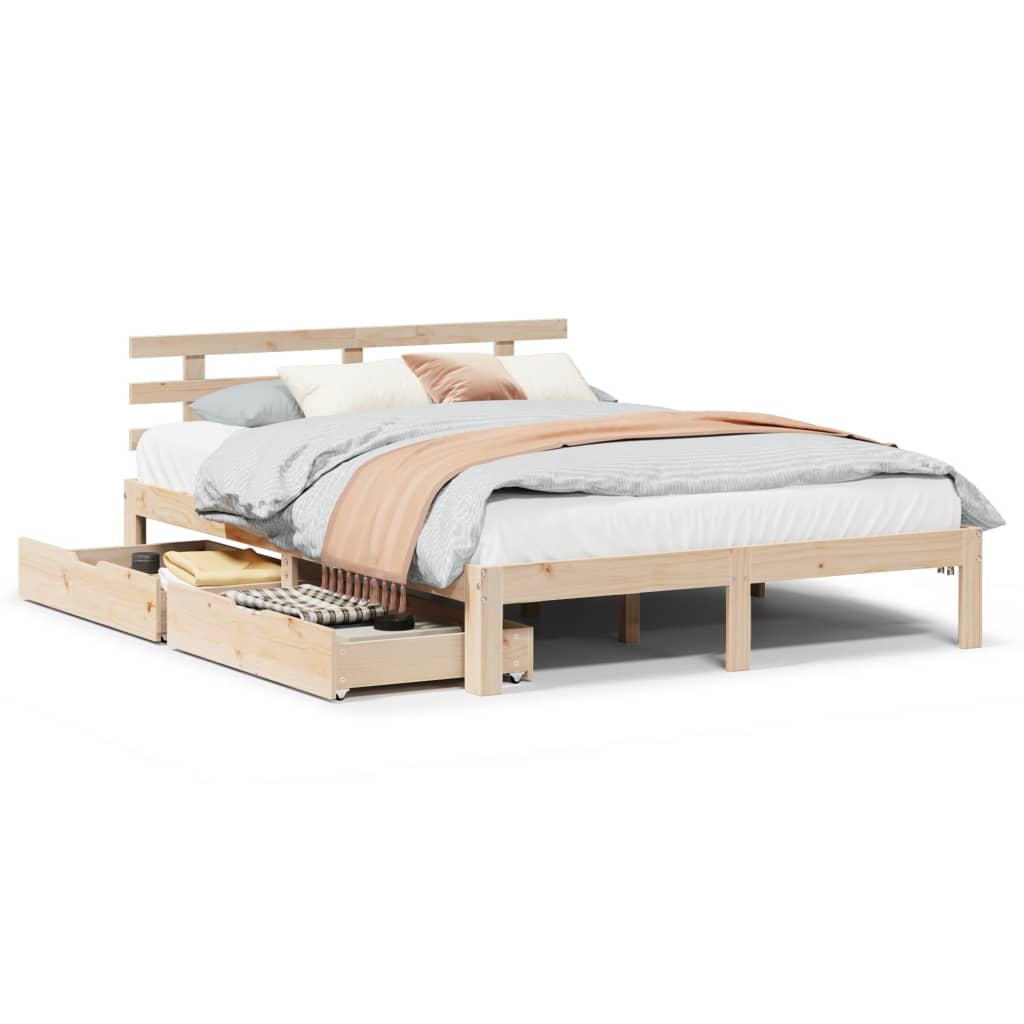 Bedframe Met Lades Massief Grenenhout