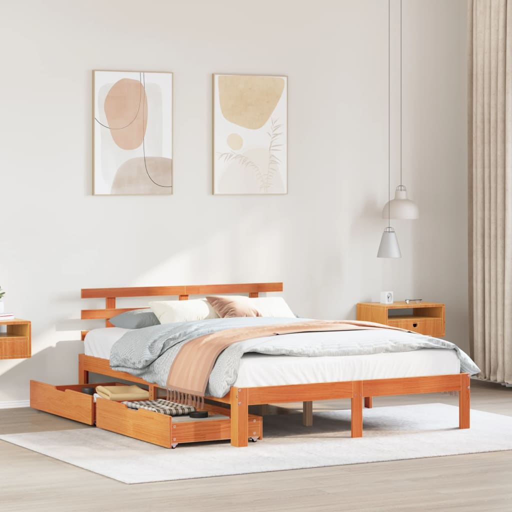 Bedframe Met Lades Massief Grenenhout