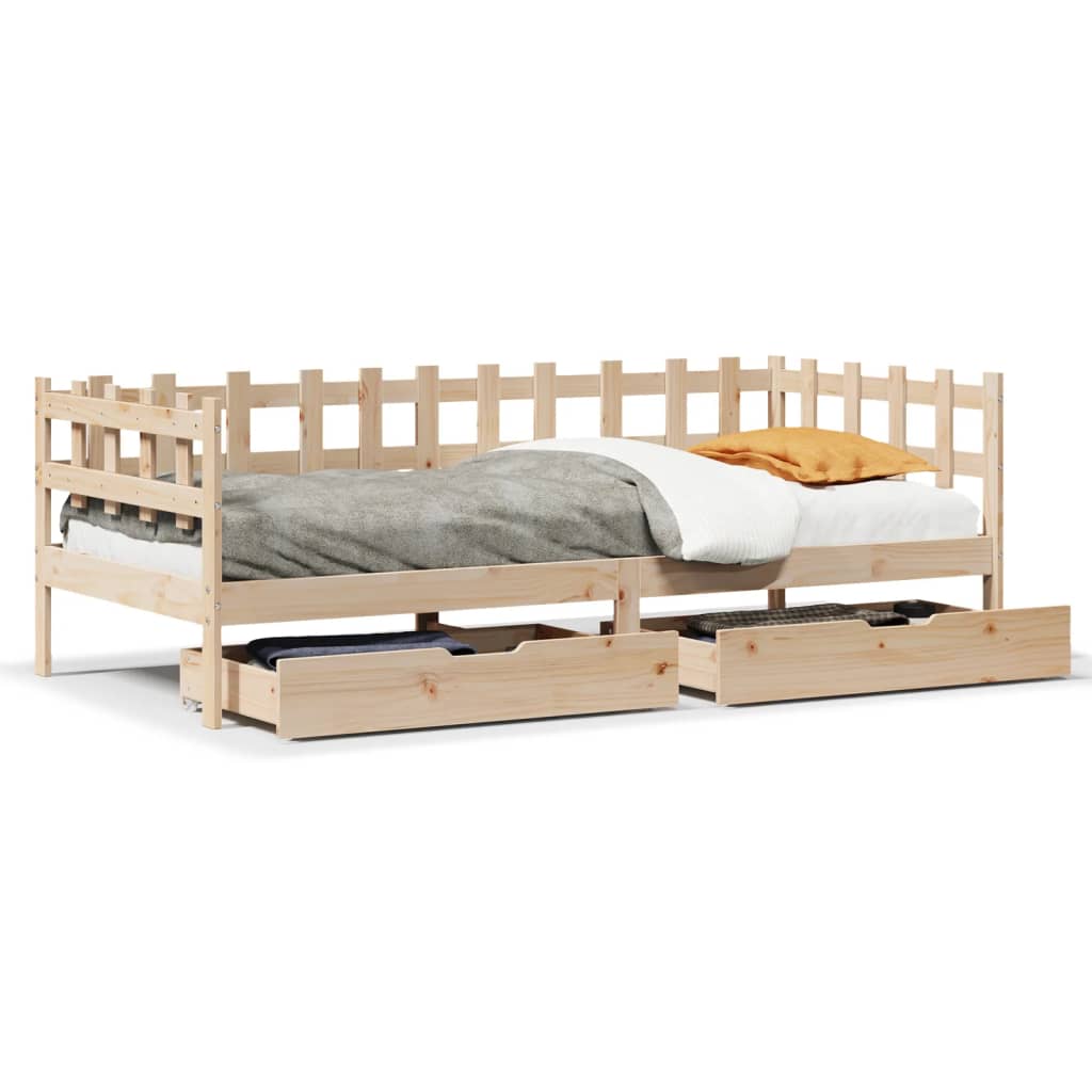 Slaapbank Met Lades 90X200 Cm Massief Grenenhout