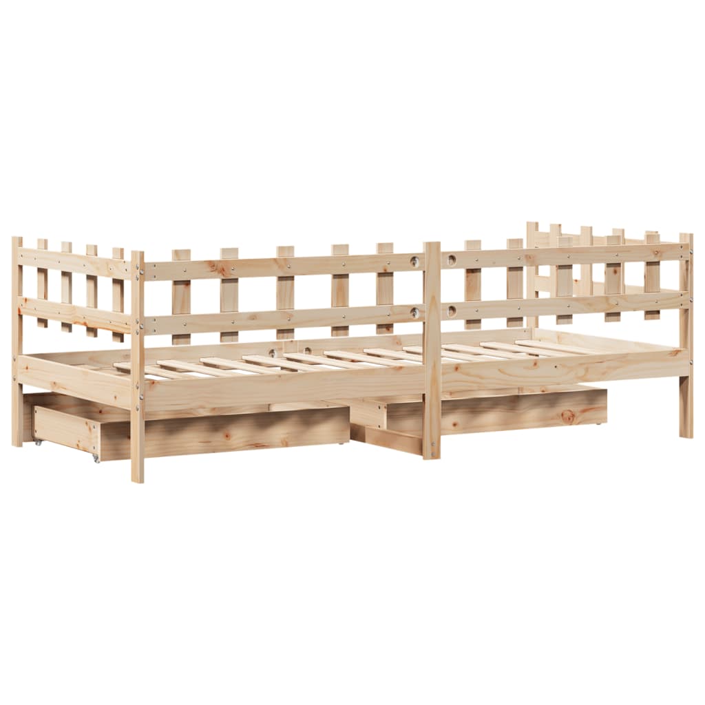 Slaapbank Met Lades 90X200 Cm Massief Grenenhout