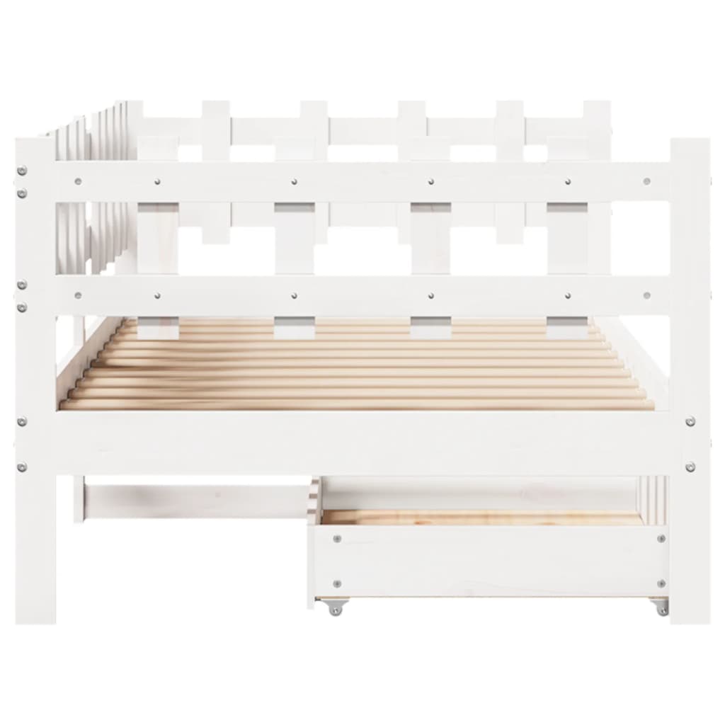 Slaapbank Met Lades 90X190 Cm Massief Grenenhout Wit