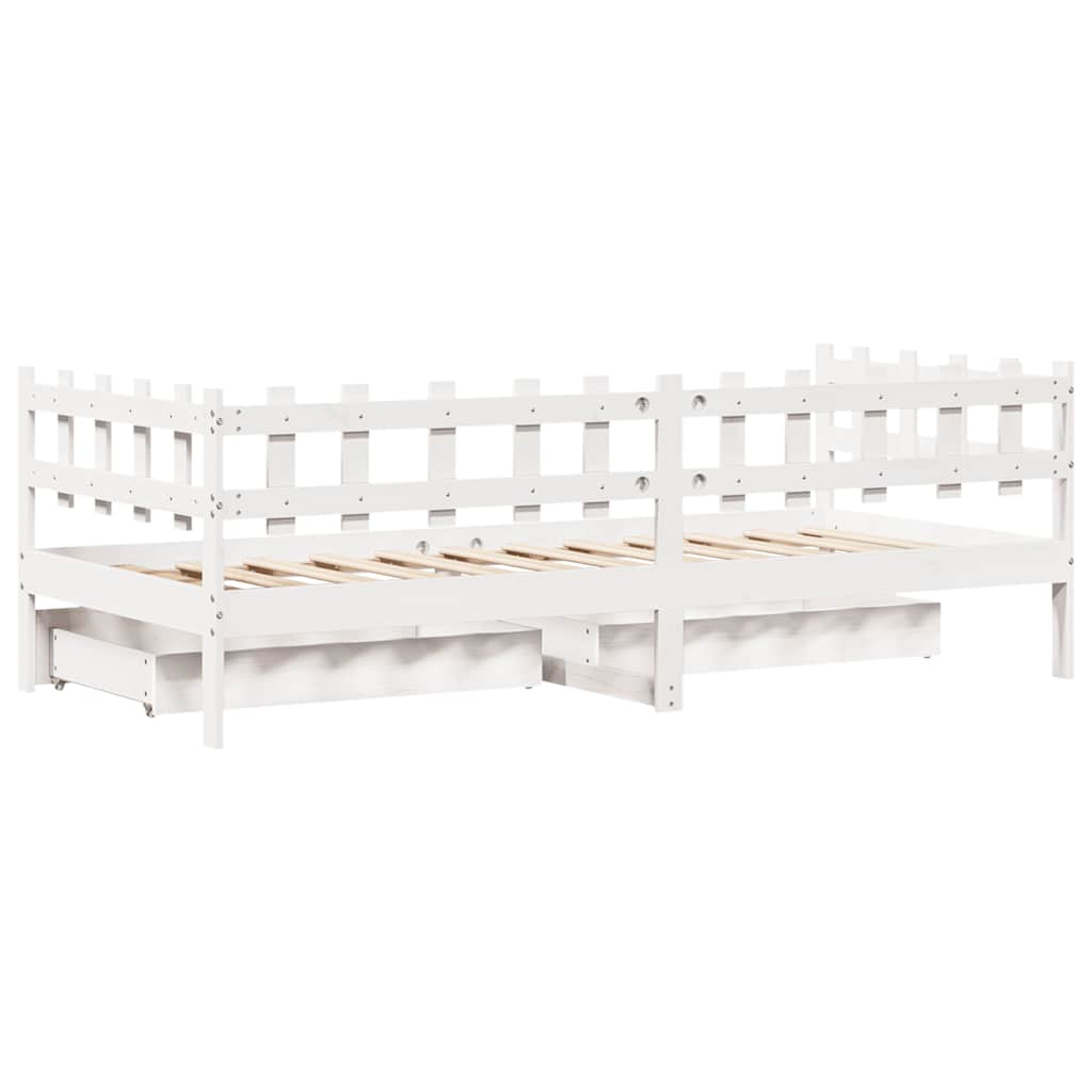 Slaapbank Met Lades 90X190 Cm Massief Grenenhout Wit