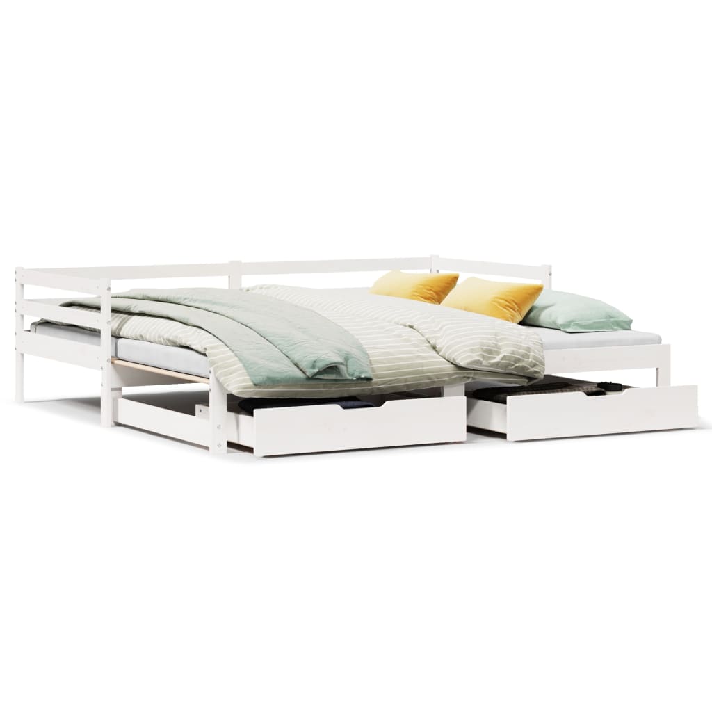 Slaapbank Met Onderschuifbed/Lades Zonder Matras 90X190 Cm Wit
