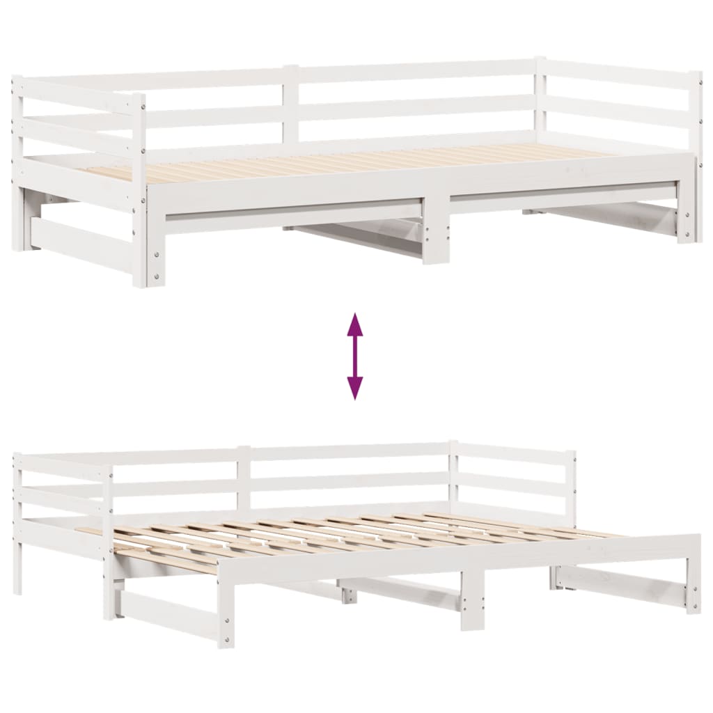 Slaapbank Met Onderschuifbed/Lades Zonder Matras 90X190 Cm Wit