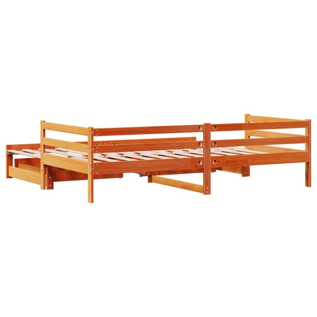 Slaapbank Onderschuifbed En Lades 90X200 Cm Grenenhout Wasbruin