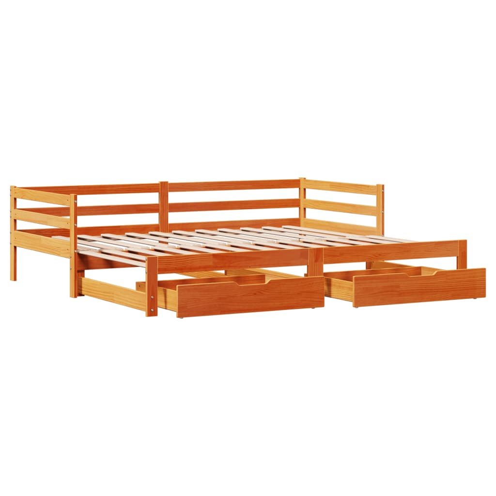 Slaapbank Onderschuifbed En Lades 90X200 Cm Grenenhout Wasbruin
