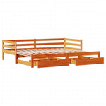 Slaapbank Onderschuifbed En Lades 90X190 Cm Grenenhout Wasbruin