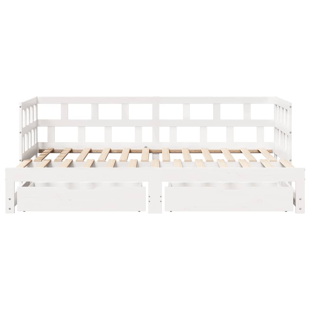 Slaapbank Met Onderschuifbed/Lades Zonder Matras 90X200 Cm Wit