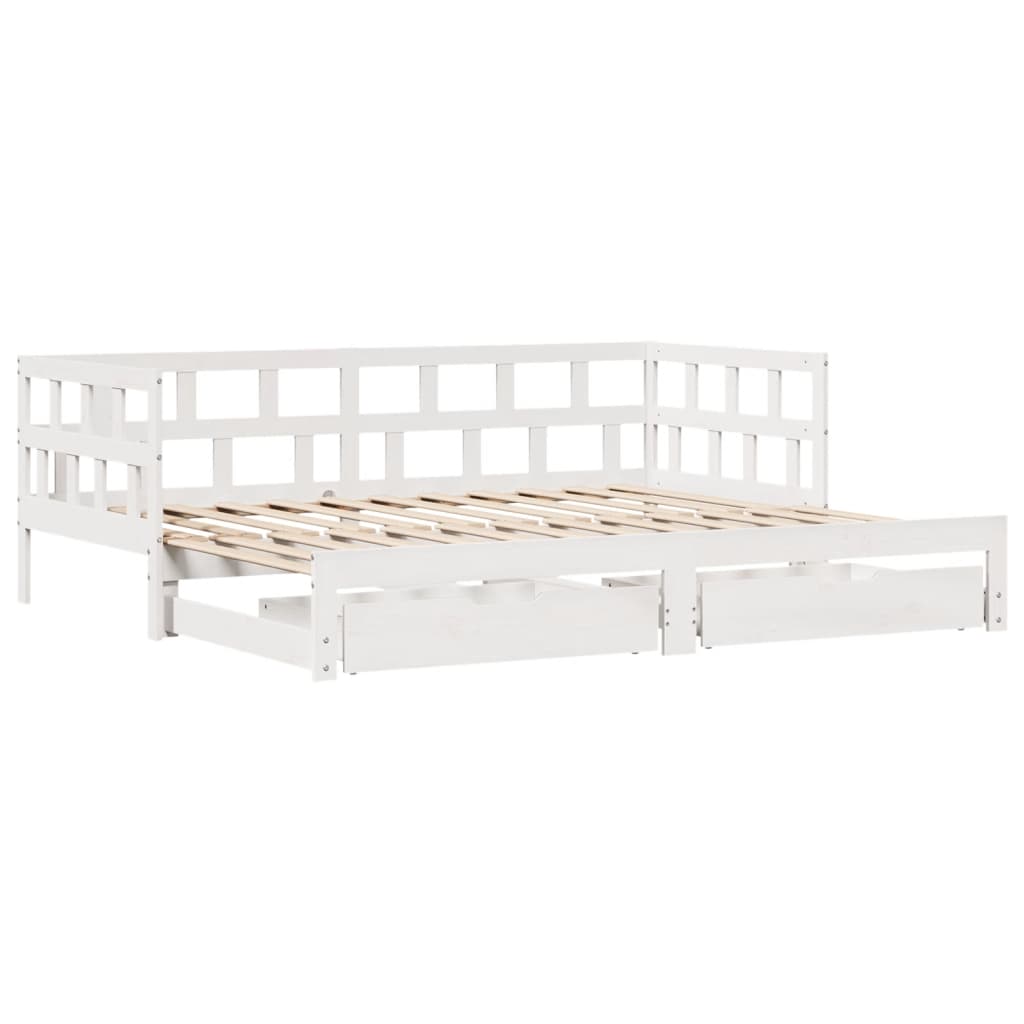 Slaapbank Met Onderschuifbed/Lades Zonder Matras 90X190 Cm Wit