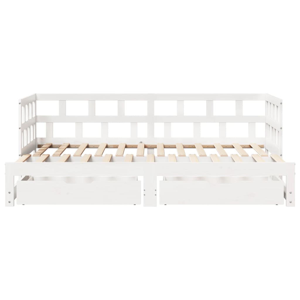 Slaapbank Met Onderschuifbed/Lades Zonder Matras 90X190 Cm Wit